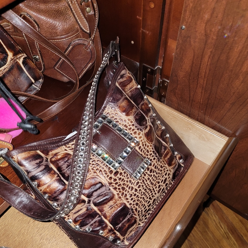 Raviani croco embossed leather purse crystal rhinestone BLING Cowgirl Western